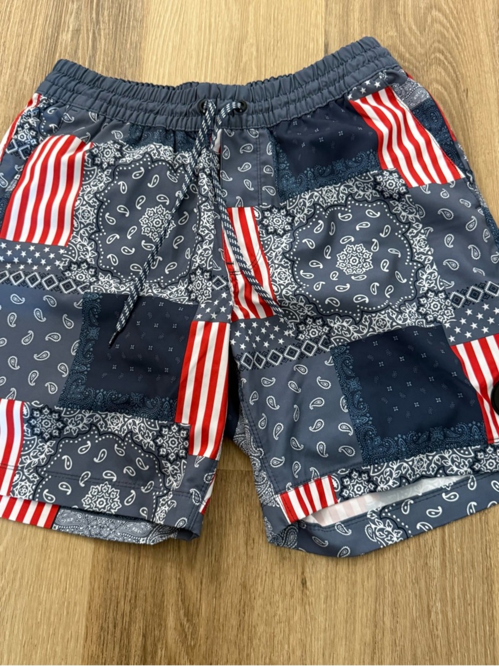 Hurley Navy and Red Patchwork Bandana Swim Shorts